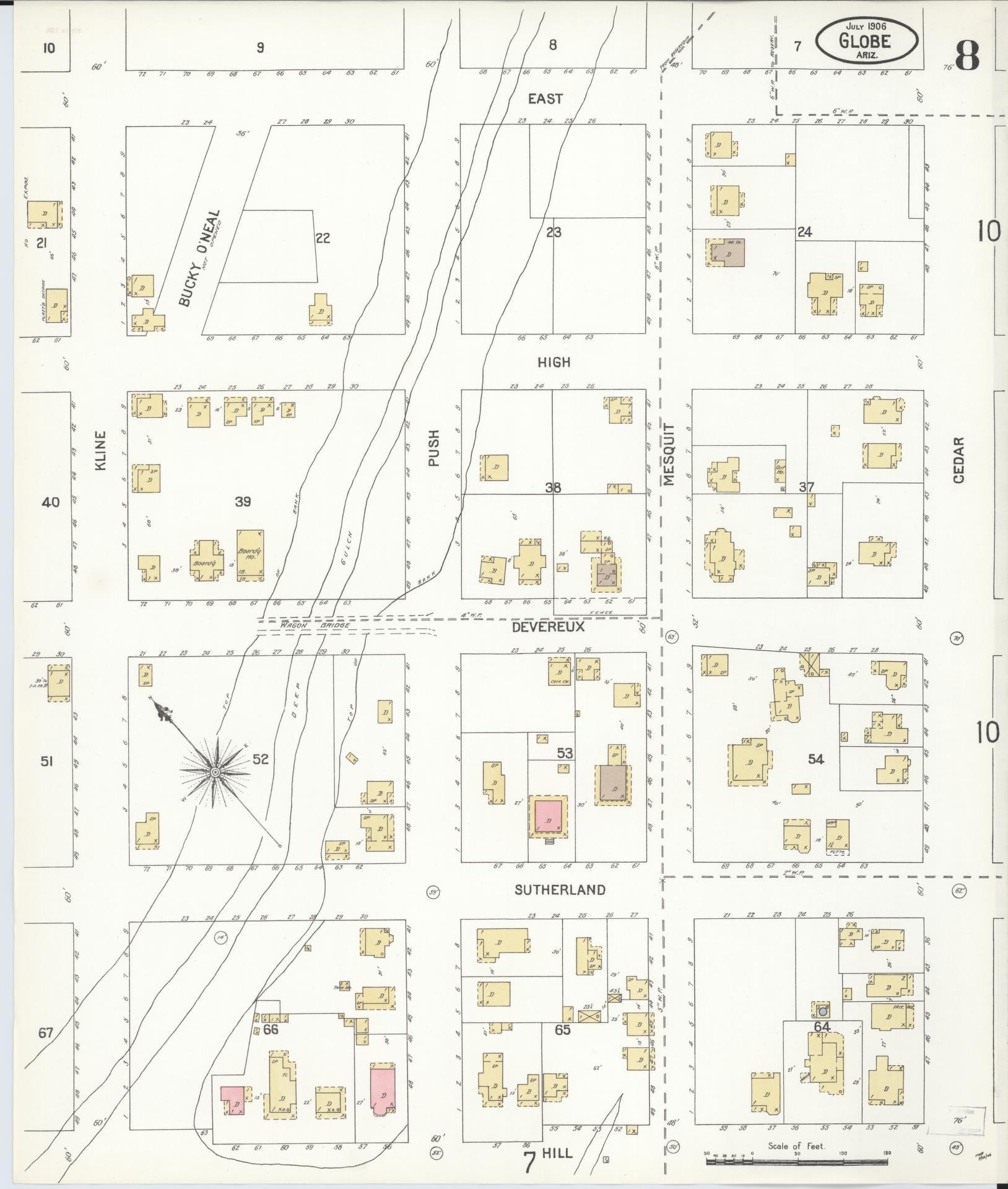 Sanborn Fire Insurance Map from Globe, Gila County, Arizona (1906), Sheet #0008 - Historic Sanborn Fire Insurance Map Print, vintage old map wall art, antique decor, genealogy gift, Arizona Arizona map