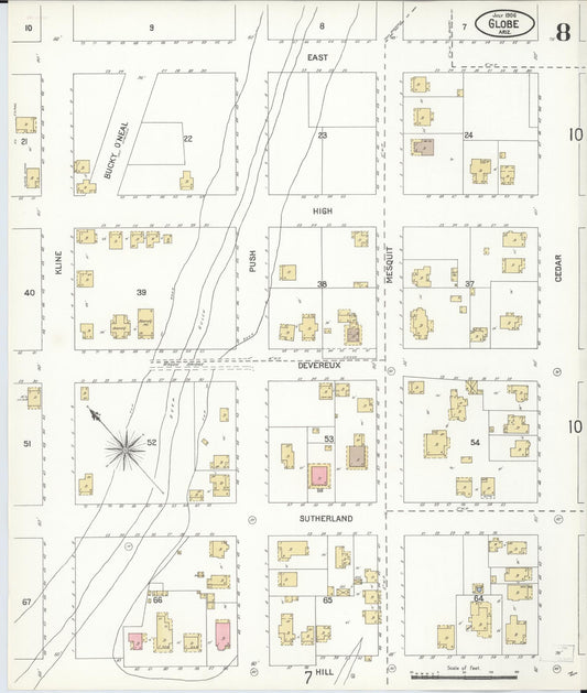 Sanborn Fire Insurance Map from Globe, Gila County, Arizona (1906), Sheet #0008 - Historic Sanborn Fire Insurance Map Print, vintage old map wall art, antique decor, genealogy gift, Arizona Arizona map