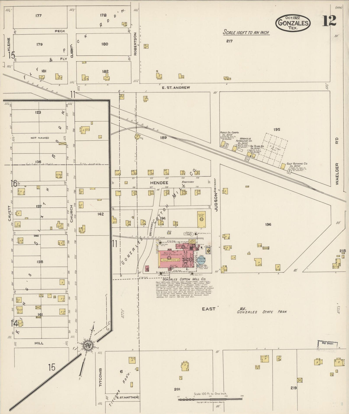 Sanborn Fire Insurance Map from Gonzales, Gonzales County, Texas (1922), Sheet #0012 - Complete Map Set gallery image, historic Sanborn map, vintage wall art, Texas Texas