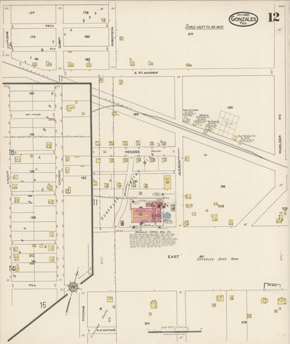 Sanborn Fire Insurance Map from Gonzales, Gonzales County, Texas (1922), Sheet #0012 - Complete Map Set gallery image, historic Sanborn map, vintage wall art, Texas Texas