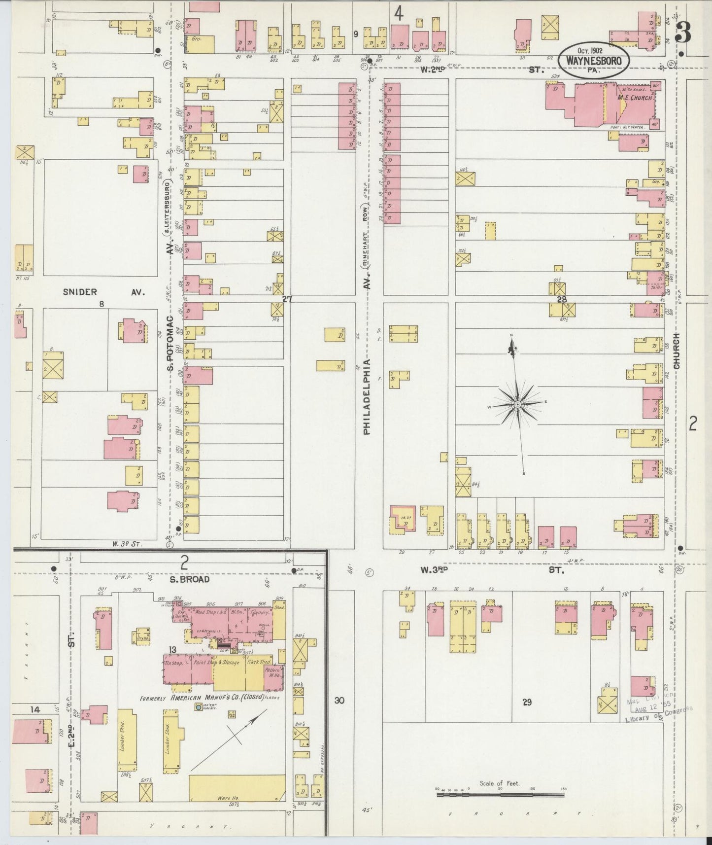 Sanborn Fire Insurance Map from Waynesboro, Franklin County, Pennsylvania (1902), Sheet #0003 - Complete Map Set gallery image, historic Sanborn map, vintage wall art, Pennsylvania Pennsylvania