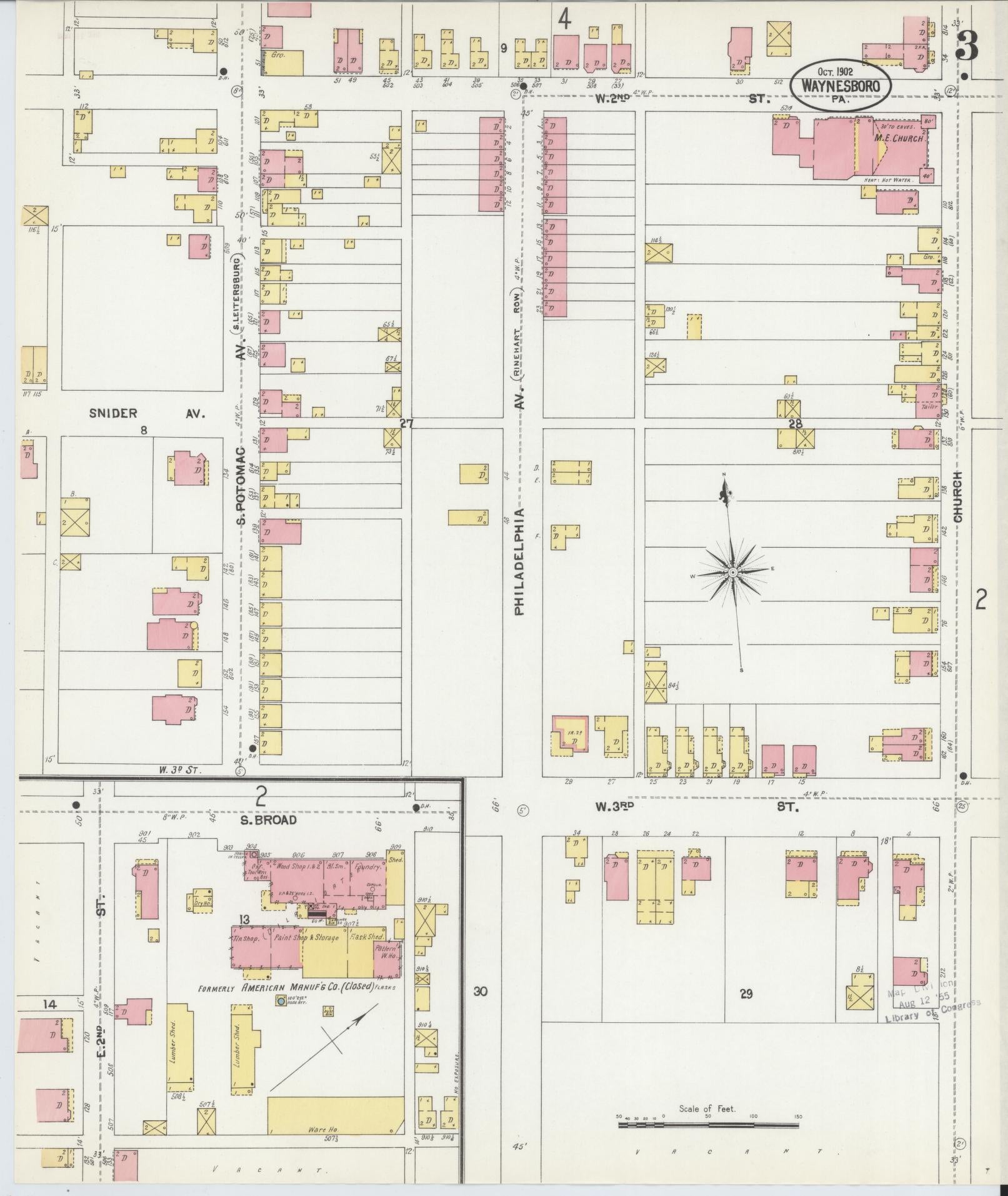 Sanborn Fire Insurance Map from Waynesboro, Franklin County, Pennsylvania (1902), Sheet #0003 - Complete Map Set gallery image, historic Sanborn map, vintage wall art, Pennsylvania Pennsylvania