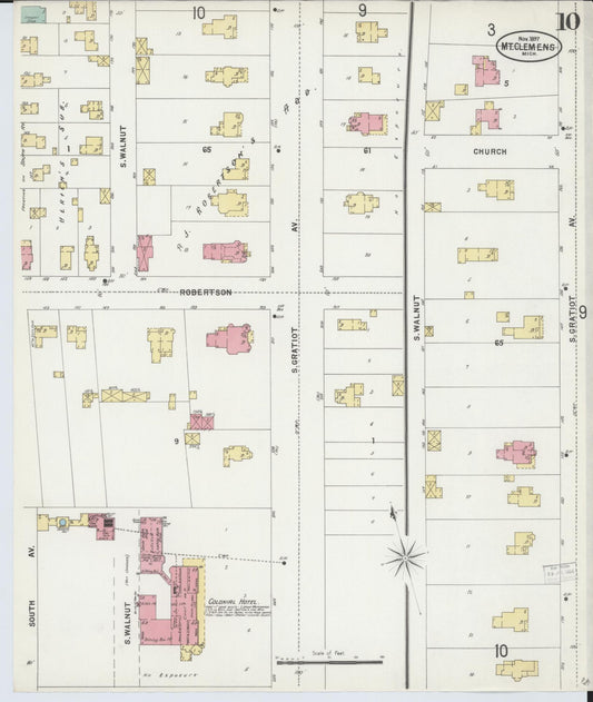 Sanborn Fire Insurance Map from Mount Clemens, Macomb County, Michigan (1897), Sheet #0010 - Historic Sanborn Fire Insurance Map Print, vintage old map wall art, antique decor, genealogy gift, Michigan Michigan map