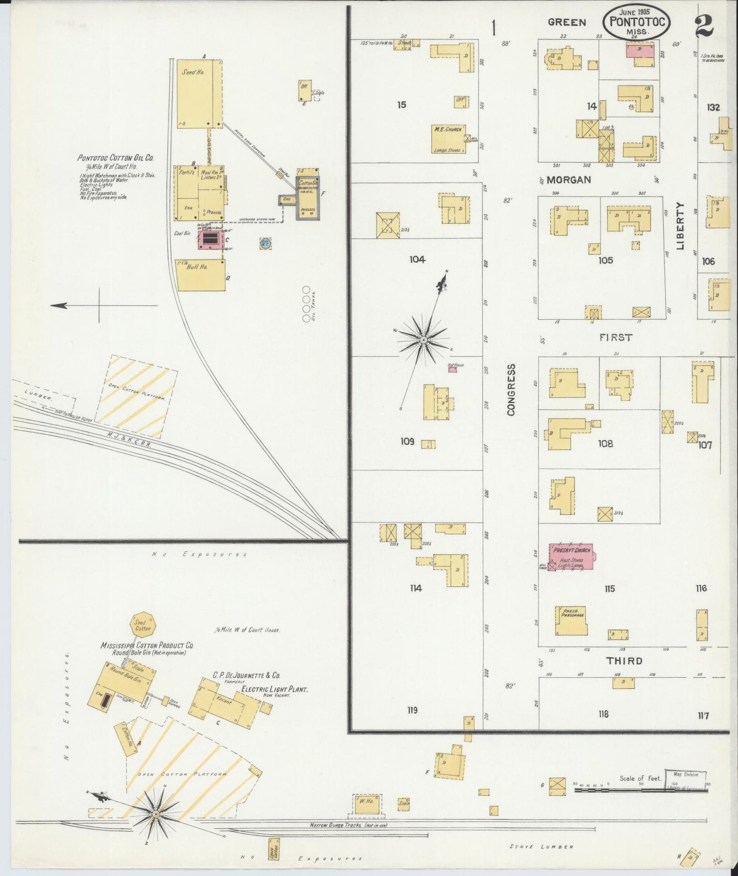 Sanborn Fire Insurance Map from Pontotoc, Pontotoc County, Mississippi (1905), Sheet #0002 - Complete Map Set gallery image, historic Sanborn map, vintage wall art, Mississippi Mississippi