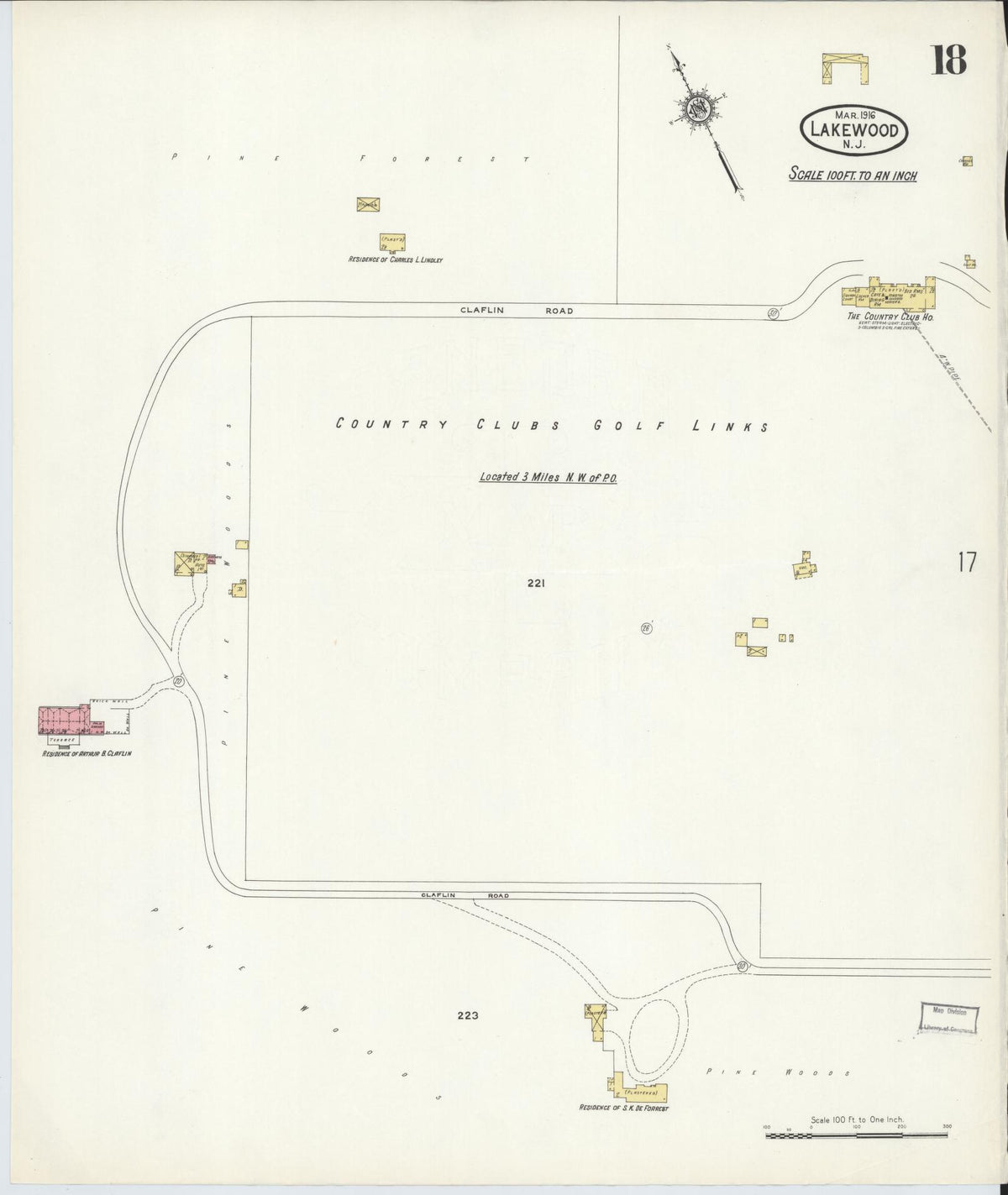 Sanborn Fire Insurance Map from Lakewood, Ocean County, New Jersey (1916), Sheet #0018 - Historic Sanborn Fire Insurance Map Print, vintage old map wall art, antique decor, genealogy gift, New Jersey New Jersey map
