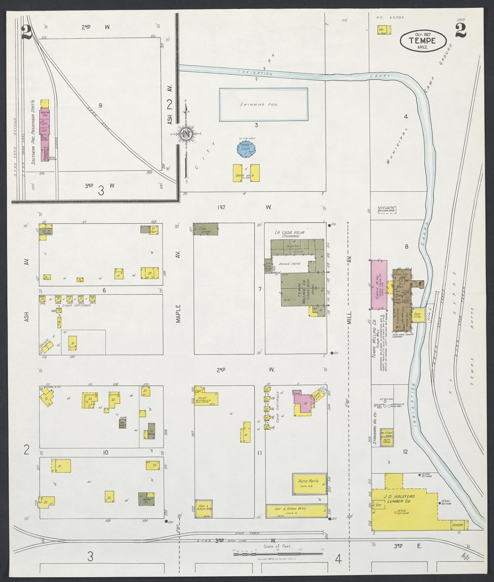 Sanborn Fire Insurance Map from Tempe, Maricopa County, Arizona (1927), Sheet #0002 - Complete Map Set gallery image, historic Sanborn map, vintage wall art, Arizona Arizona