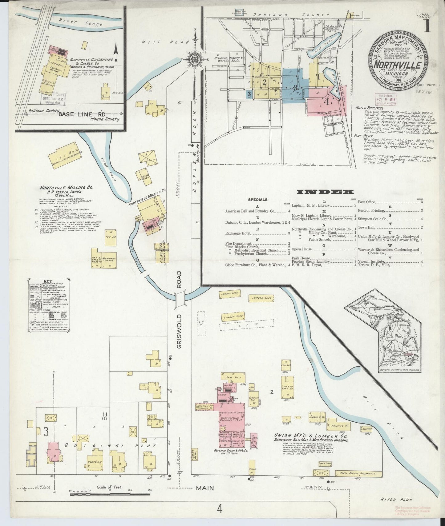 Sanborn Fire Insurance Map from Northville, Wayne County, Michigan (1914), Sheet #0001 - Complete Map Set gallery image, historic Sanborn map, vintage wall art, Michigan Michigan