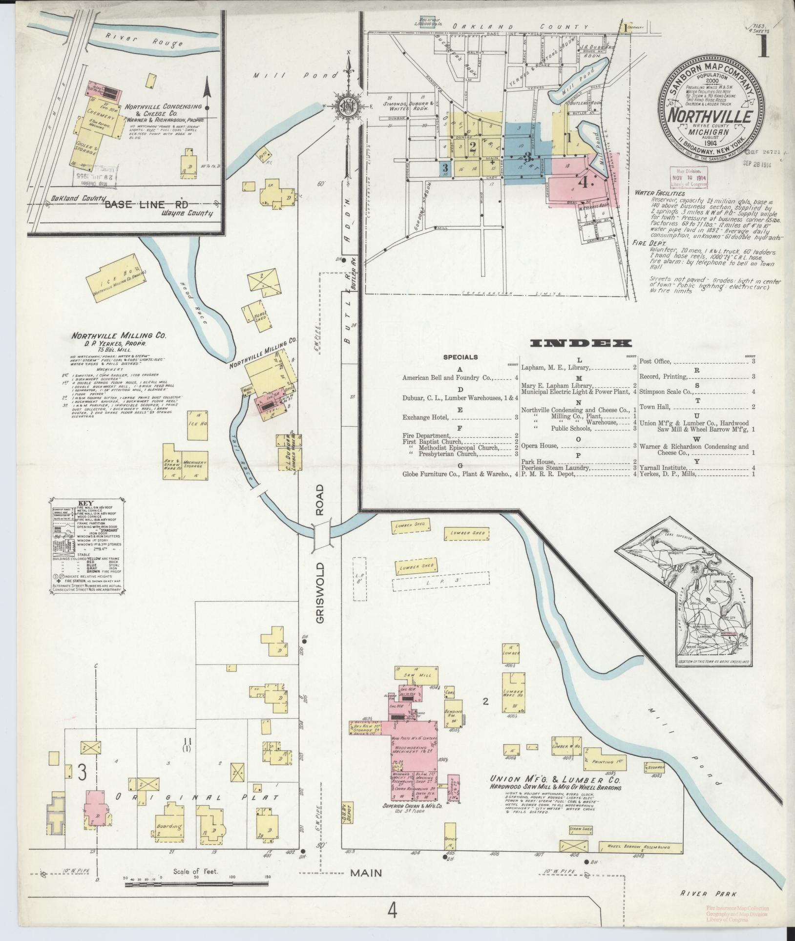 Sanborn Fire Insurance Map from Northville, Wayne County, Michigan (1914), Sheet #0001 - Complete Map Set gallery image, historic Sanborn map, vintage wall art, Michigan Michigan