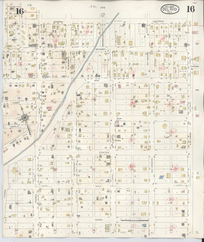 Sanborn Fire Insurance Map from Del Rio, Val Verde County, Texas (1948), Sheet #0016 - Historic Sanborn Fire Insurance Map Print, vintage old map wall art, antique decor, genealogy gift, Texas Texas map