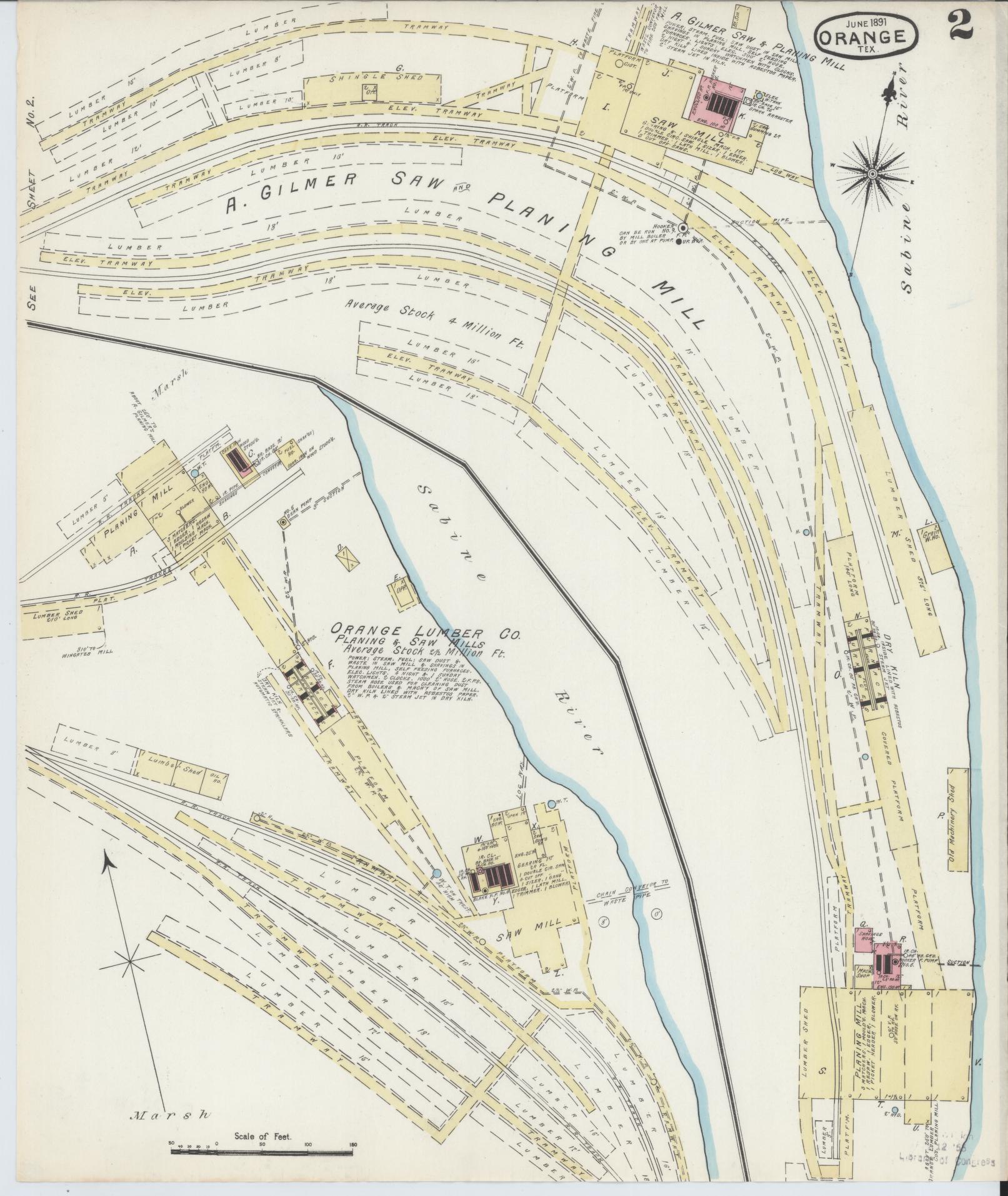 Sanborn Fire Insurance Map from Orange, Orange County, Texas (1891), Sheet #0002 - Historic Sanborn Fire Insurance Map Print, vintage old map wall art, antique decor, genealogy gift, Texas Texas map