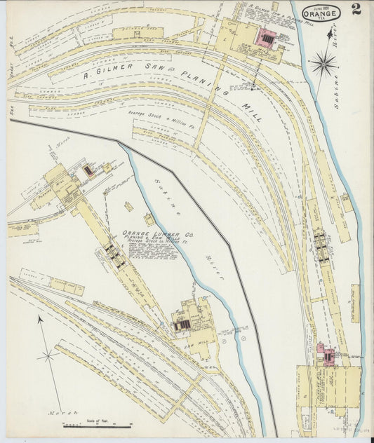 Sanborn Fire Insurance Map from Orange, Orange County, Texas (1891), Sheet #0002 - Historic Sanborn Fire Insurance Map Print, vintage old map wall art, antique decor, genealogy gift, Texas Texas map