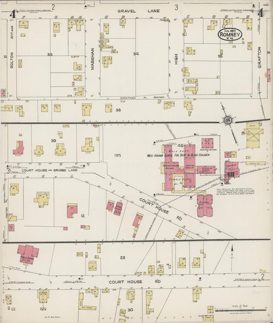 Sanborn Fire Insurance Map from Romney, Hampshire County, West Virginia (1923), Sheet #0004 - Historic Sanborn Fire Insurance Map Print, vintage old map wall art, antique decor, genealogy gift, West Virginia West Virginia map