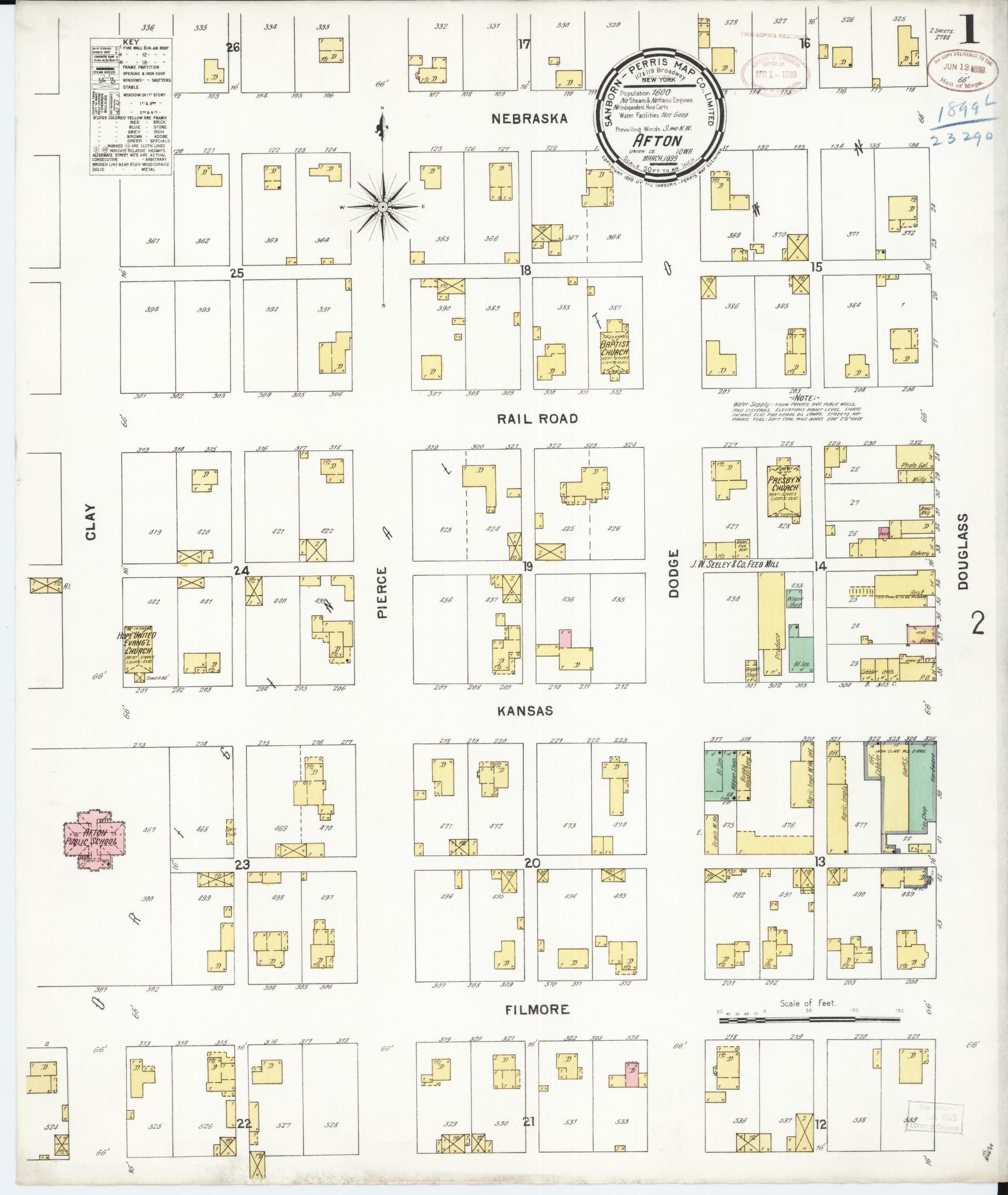 Sanborn Fire Insurance Map from Afton, Union County, Iowa (1899), Sheet #0001 - Historic Sanborn Fire Insurance Map Print, vintage old map wall art