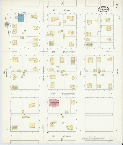 Sanborn Fire Insurance Map from Quanah, Hardeman County, Texas (1915), Sheet #0007 - Complete Map Set gallery image, historic Sanborn map, vintage wall art, Texas Texas
