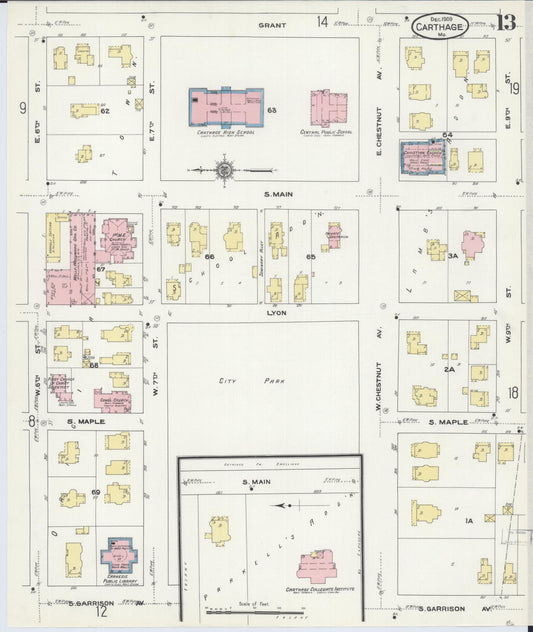 Sanborn Fire Insurance Map from Carthage, Jasper County, Missouri (1909), Sheet #0013 - Historic Sanborn Fire Insurance Map Print, vintage old map wall art, antique decor, genealogy gift, Missouri Missouri map
