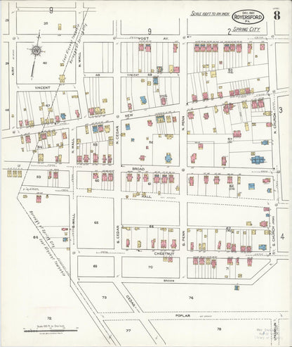 Sanborn Fire Insurance Map from Royersford, Montgomery County, Pennsylvania (1921), Sheet #0008 - Complete Map Set gallery image, historic Sanborn map, vintage wall art, Pennsylvania Pennsylvania