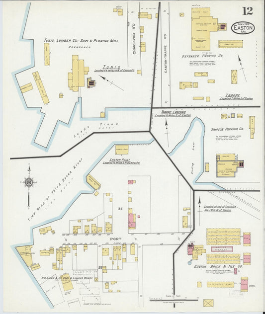 Talbot, Maryland - 1919 - Sanborn Fire Insurance Map, Sheet #0012 - Historic Sanborn Fire Insurance Map Print, Talbot Maryland 1919 0012 vintage old map wall art
