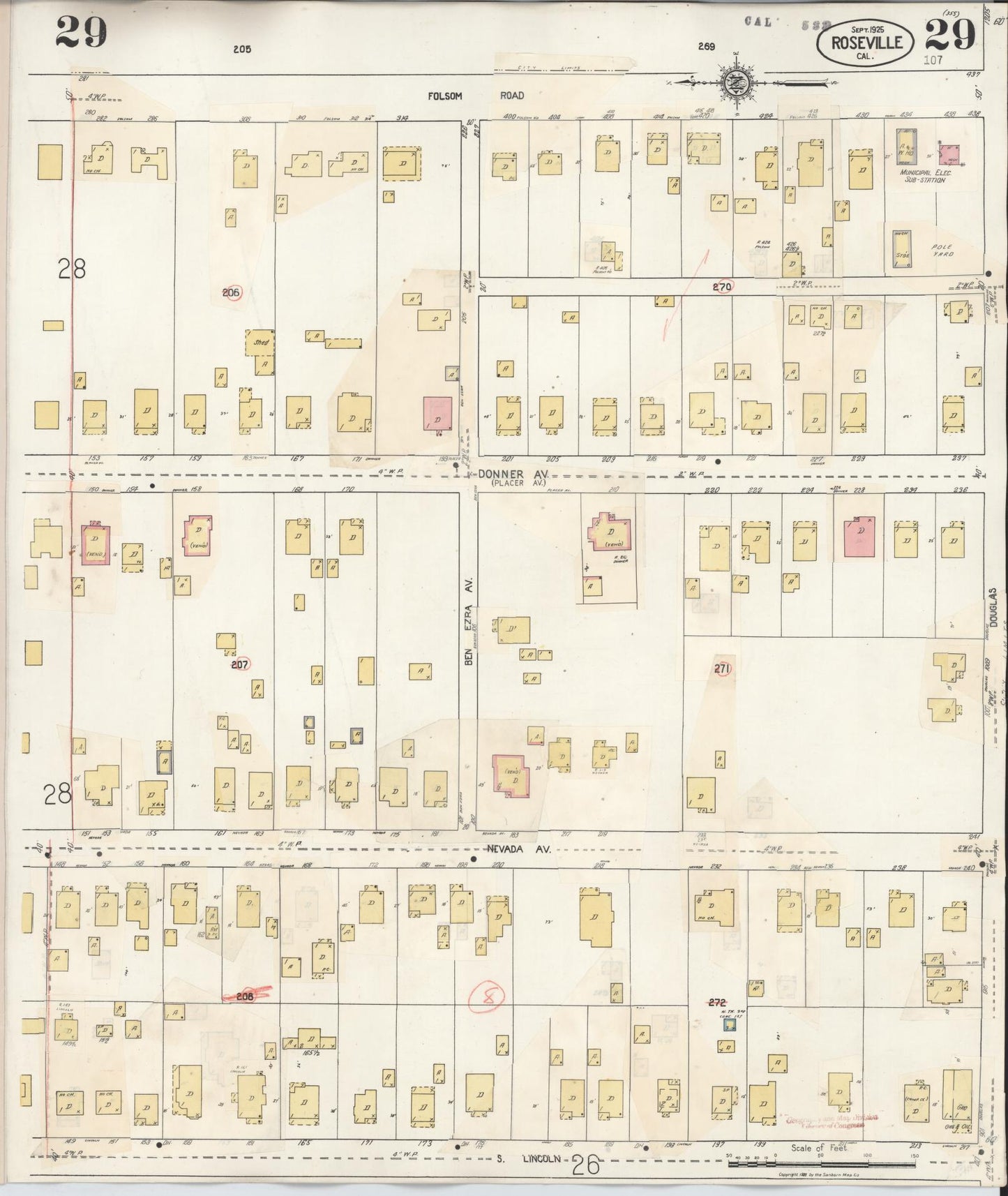Sanborn Fire Insurance Map from Roseville, Placer County, California (1944), Sheet #0029 - Complete Map Set gallery image, historic Sanborn map, vintage wall art, California California