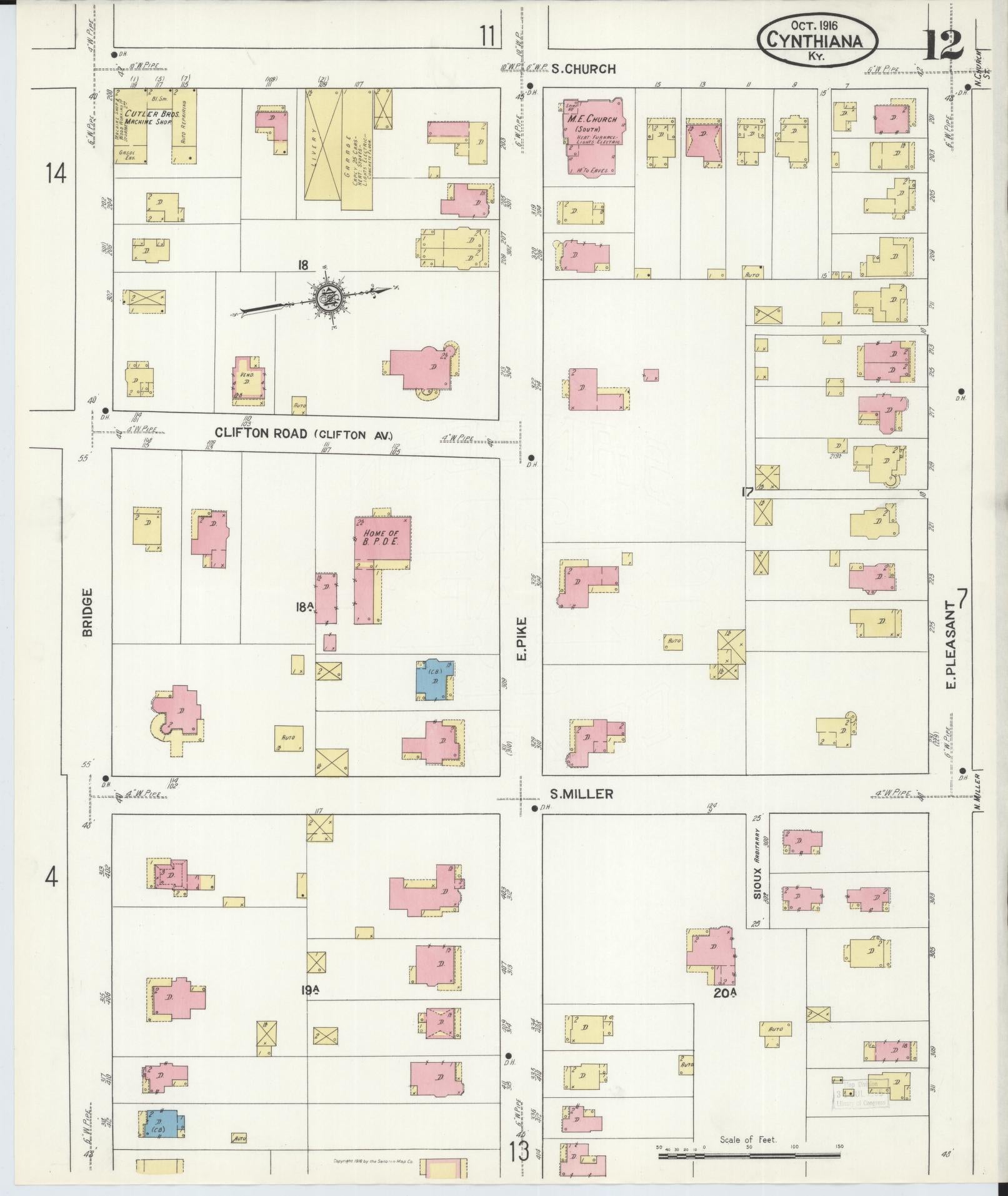 Sanborn Fire Insurance Map from Cynthiana, Harrison County, Kentucky (1916), Sheet #0012 - Historic Sanborn Fire Insurance Map Print, vintage old map wall art, antique decor, genealogy gift, Kentucky Kentucky map