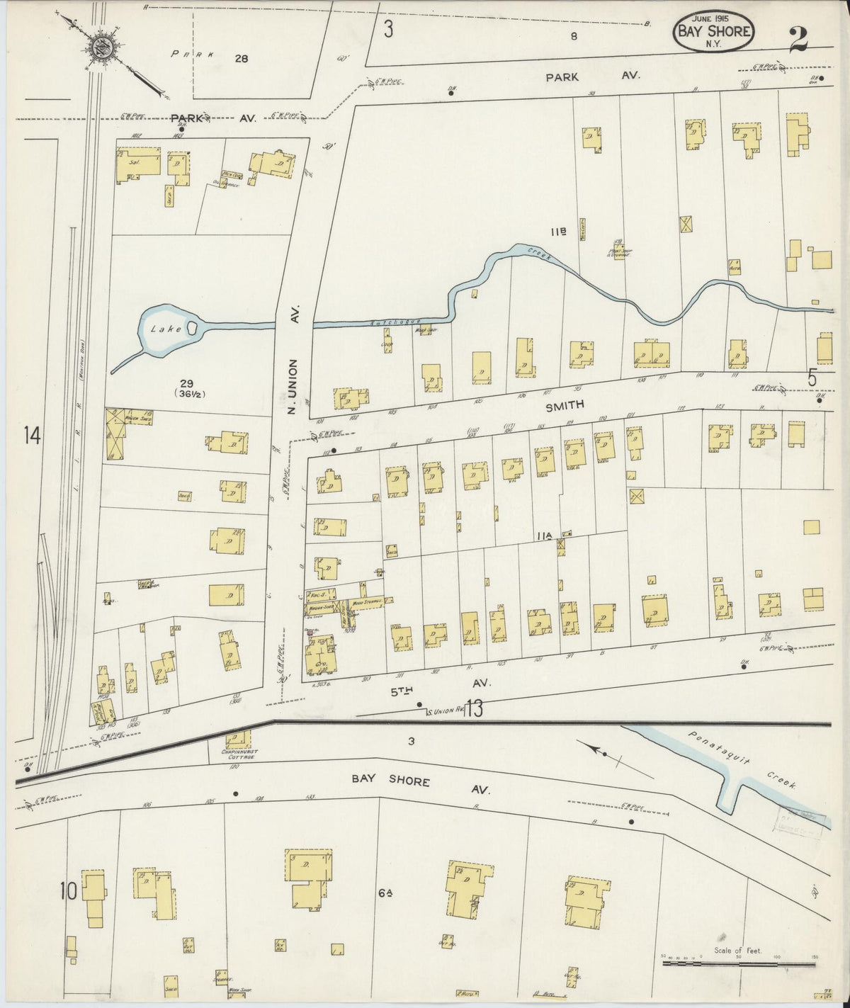 Sanborn Fire Insurance Map from Bay Shore, Suffolk County, New York (1915), Sheet #0002 - Complete Map Set gallery image, historic Sanborn map, vintage wall art, New York New York
