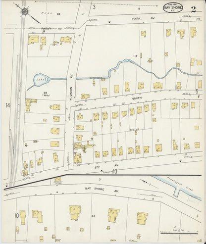 Sanborn Fire Insurance Map from Bay Shore, Suffolk County, New York (1915), Sheet #0002 - Complete Map Set gallery image, historic Sanborn map, vintage wall art, New York New York