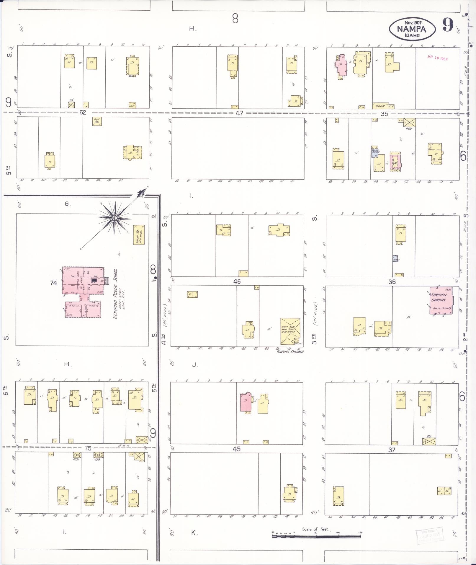 Sanborn Fire Insurance Map from Nampa, Canyon County, Idaho (1907), Sheet #0009 - Historic Sanborn Fire Insurance Map Print, vintage old map wall art, antique decor, genealogy gift, Idaho Idaho map