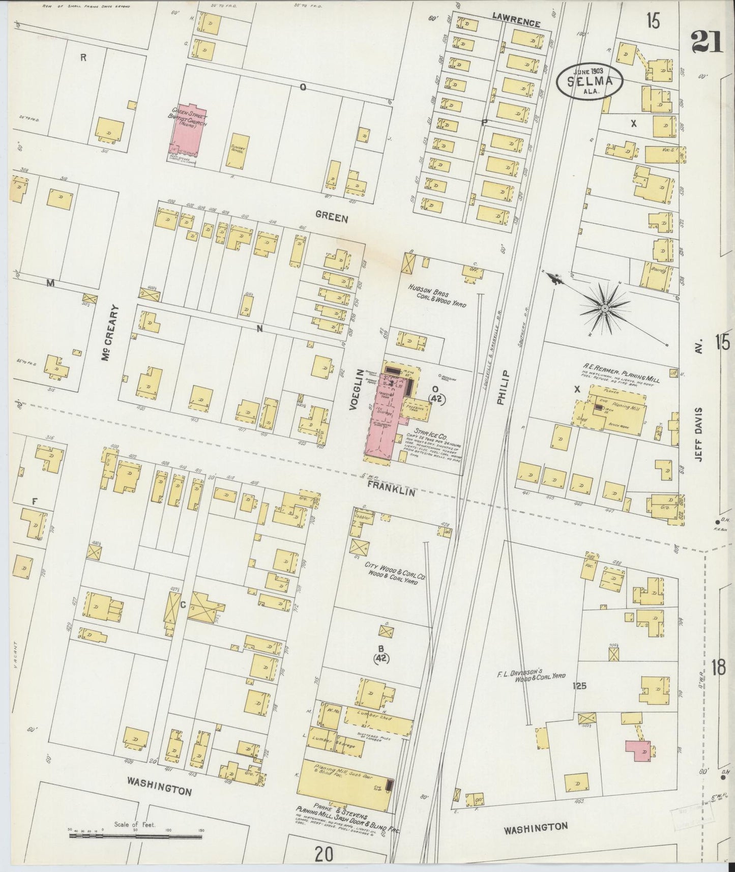 Sanborn Fire Insurance Map from Selma, Dallas County, Alabama (1903), Sheet #0021 - Complete Map Set gallery image, historic Sanborn map, vintage wall art, Alabama Alabama