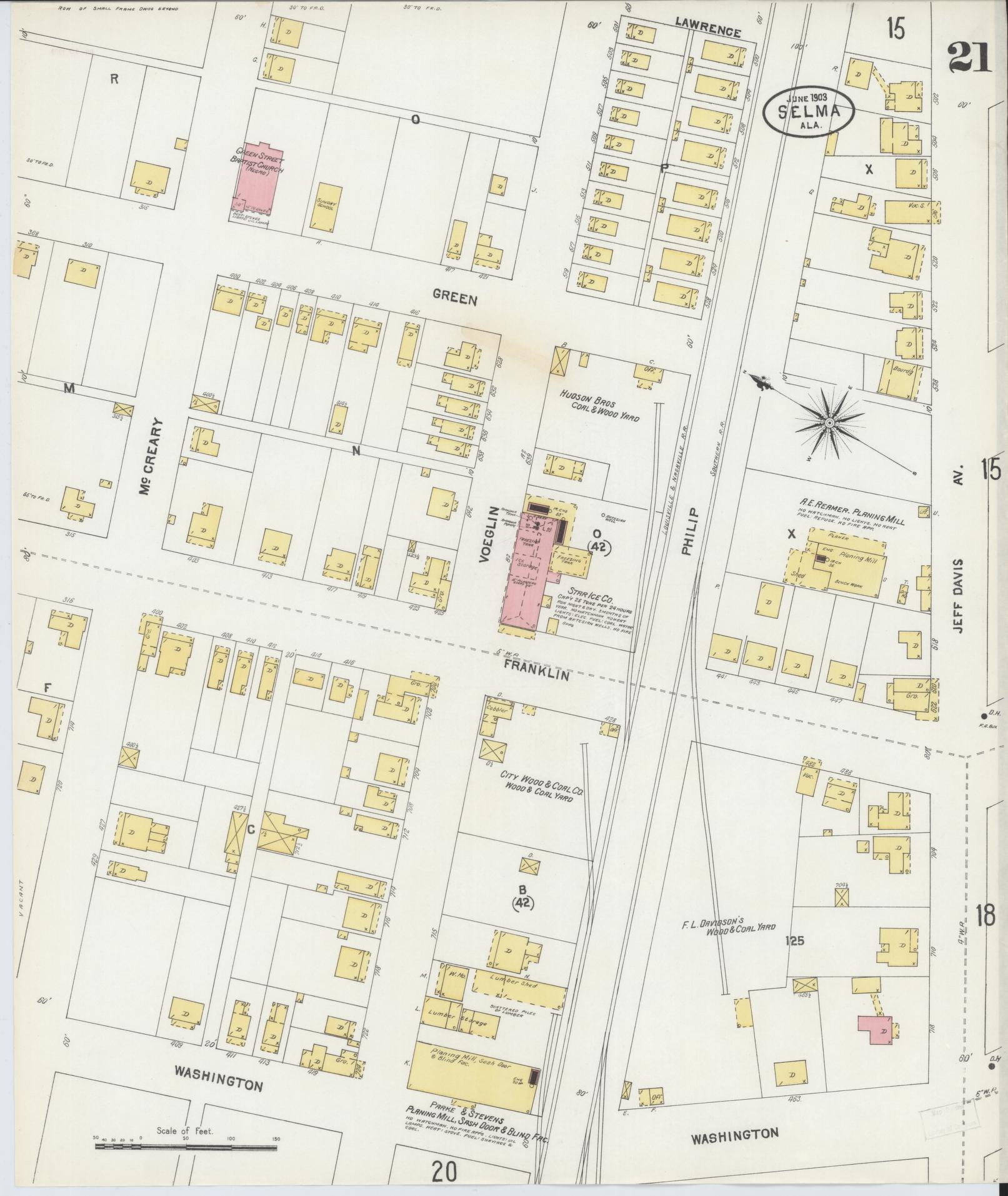 Sanborn Fire Insurance Map from Selma, Dallas County, Alabama (1903), Sheet #0021 - Complete Map Set gallery image, historic Sanborn map, vintage wall art, Alabama Alabama