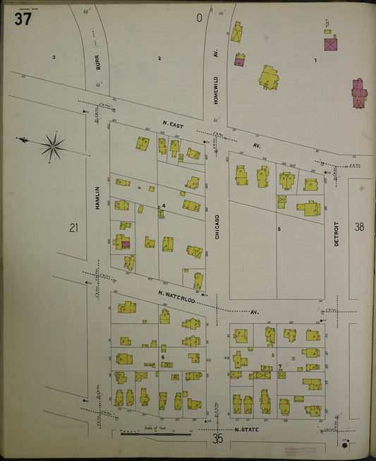 Sanborn Fire Insurance Map from Jackson, Jackson County, Michigan (1907), Sheet #0037 - Historic Sanborn Fire Insurance Map Print, vintage old map wall art, antique decor, genealogy gift, Michigan Michigan map