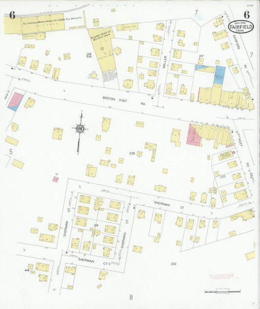 Sanborn Fire Insurance Map from Fairfield, Fairfield County, Connecticut (1930), Sheet #0006 - Historic Sanborn Fire Insurance Map Print, vintage old map wall art, antique decor, genealogy gift, Connecticut Connecticut map