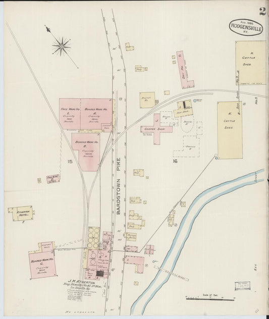 Sanborn Fire Insurance Map from Hodgenville, Larue County, Kentucky (1886), Sheet #0002 - Historic Sanborn Fire Insurance Map Print, vintage old map wall art, antique decor, genealogy gift, Kentucky Kentucky map