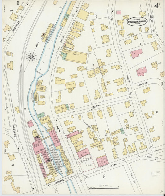 Sanborn Fire Insurance Map from Winsted, Litchfield County, Connecticut (1897), Sheet #0004 - Historic Sanborn Fire Insurance Map Print, vintage old map wall art, antique decor, genealogy gift, Connecticut Connecticut map