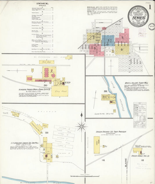 Sanborn Fire Insurance Map from Newberg, Yamhill County, Oregon (1902), Sheet #0001 - Complete Map Set gallery image, historic Sanborn map, vintage wall art, Oregon Oregon