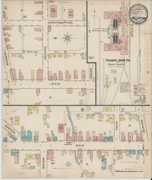 Sanborn Fire Insurance Map from Hellertown, Northampton County, Pennsylvania (1885), Sheet #0001 - Historic Sanborn Fire Insurance Map Print, vintage old map wall art, antique decor, genealogy gift, Pennsylvania Pennsylvania map