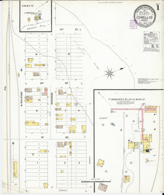 Sanborn Fire Insurance Map from Cerrillos, Santa Fe County, New Mexico (1902), Sheet #0001 - Complete Map Set gallery image, historic Sanborn map, vintage wall art, New Mexico New Mexico