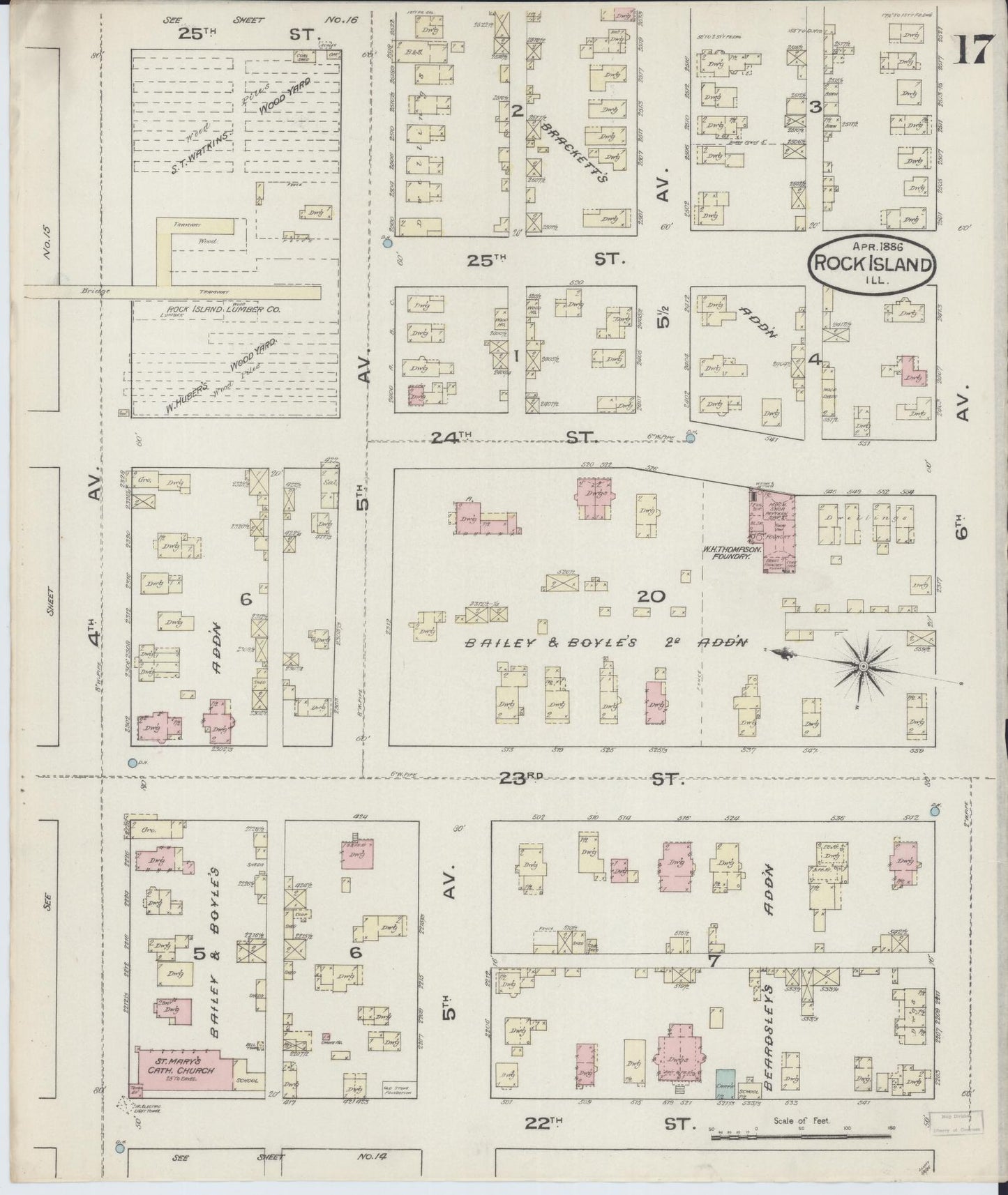 Sanborn Fire Insurance Map from Rock Island, Rock Island County, Illinois (1886), Sheet #0017 - Complete Map Set gallery image, historic Sanborn map, vintage wall art, Illinois Illinois