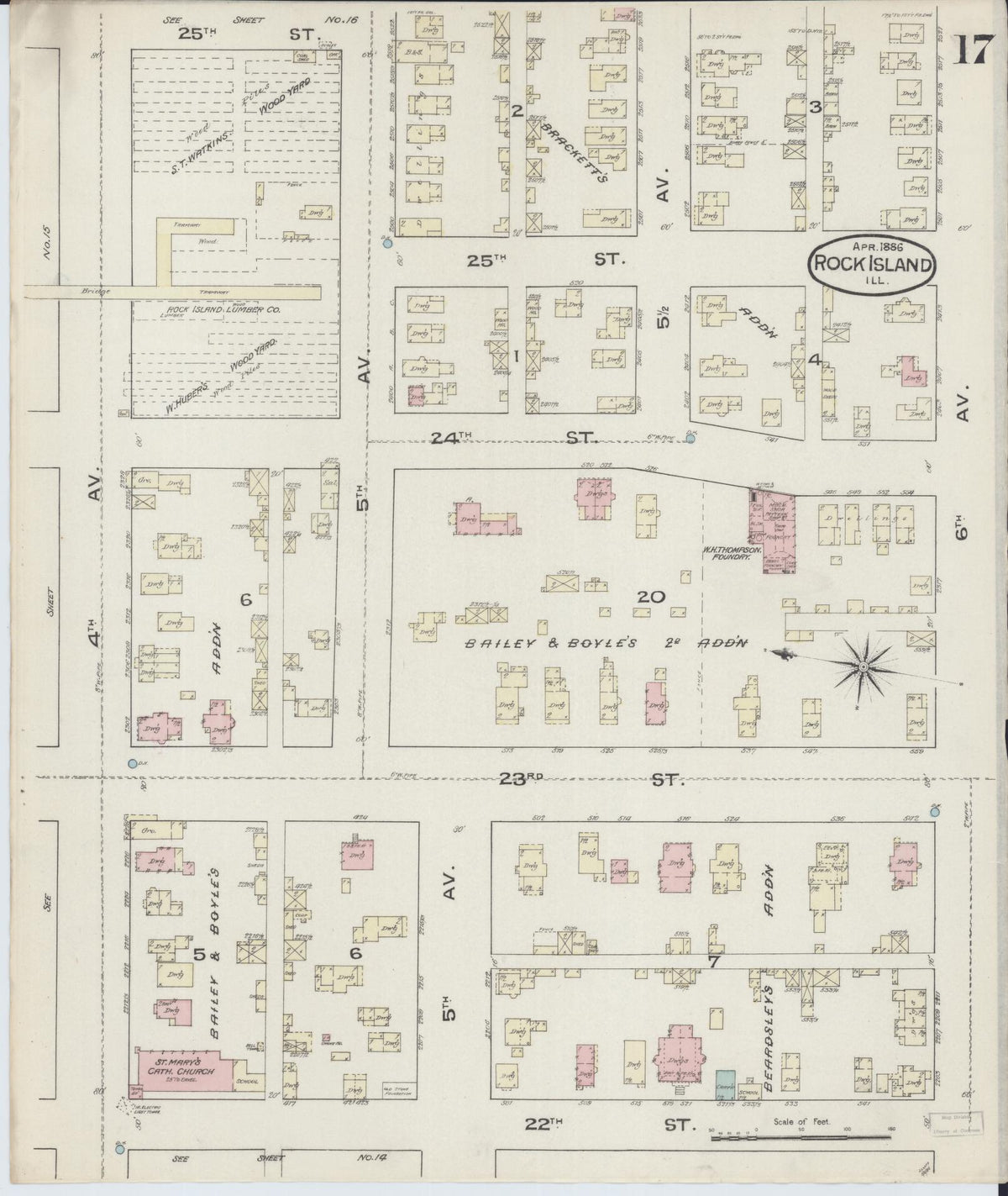 Sanborn Fire Insurance Map from Rock Island, Rock Island County, Illinois (1886), Sheet #0017 - Complete Map Set gallery image, historic Sanborn map, vintage wall art, Illinois Illinois