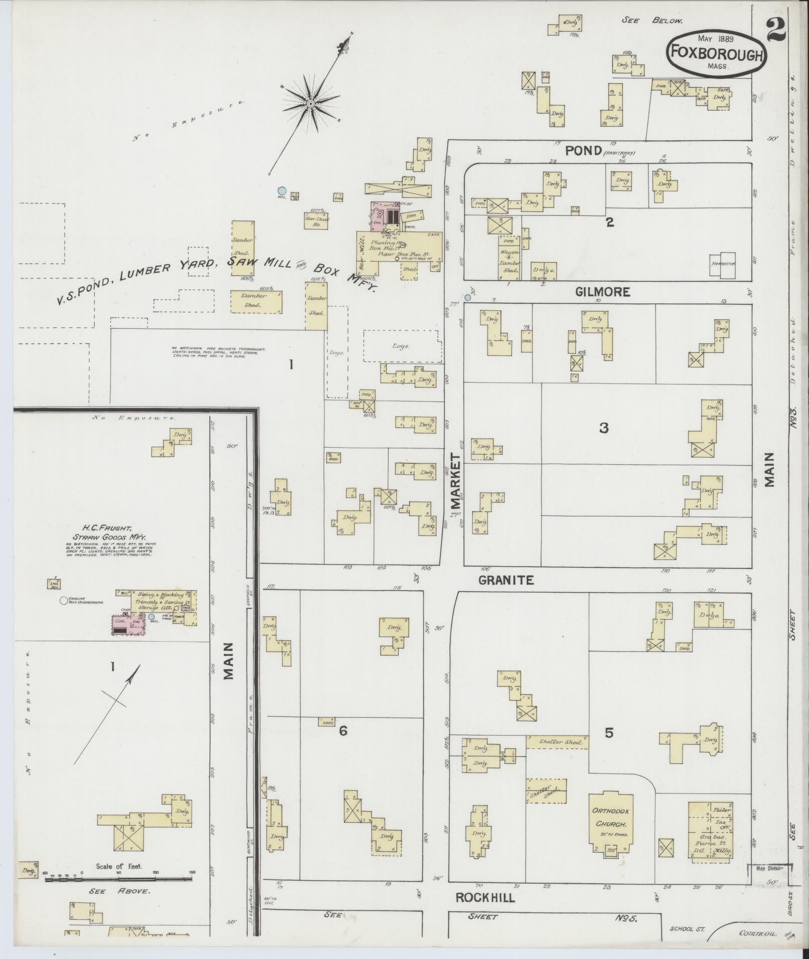Sanborn Fire Insurance Map from Foxboro, Norfolk County, Massachusetts (1889), Sheet #0002 - Historic Sanborn Fire Insurance Map Print, vintage old map wall art, antique decor, genealogy gift, Massachusetts Massachusetts map