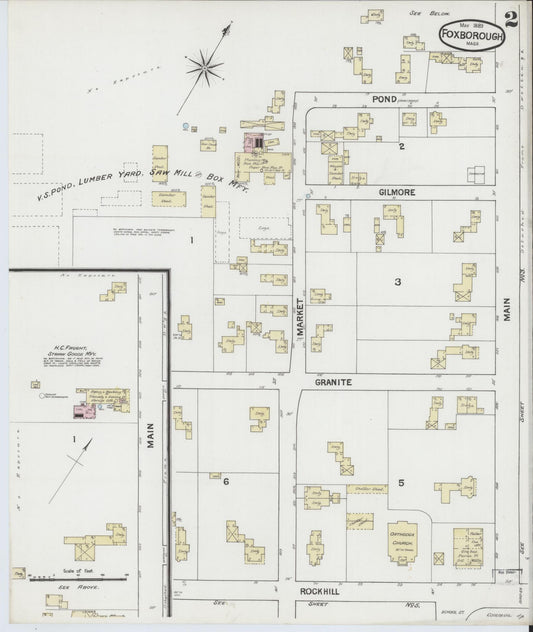 Sanborn Fire Insurance Map from Foxboro, Norfolk County, Massachusetts (1889), Sheet #0002 - Historic Sanborn Fire Insurance Map Print, vintage old map wall art, antique decor, genealogy gift, Massachusetts Massachusetts map