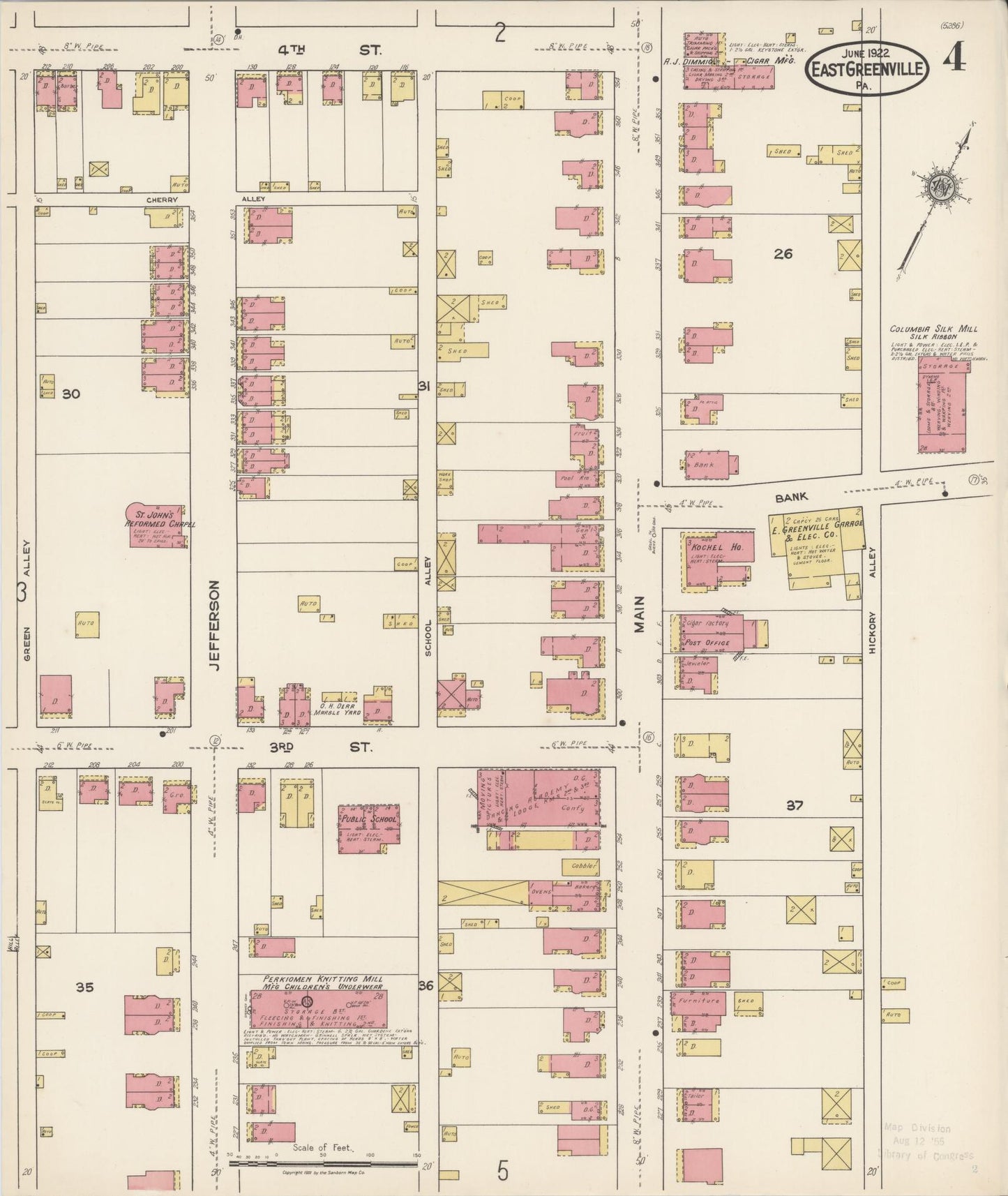 Sanborn Fire Insurance Map from East Greenville, Montgomery County, Pennsylvania (1922), Sheet #0004 - Historic Sanborn Fire Insurance Map Print, vintage old map wall art, antique decor, genealogy gift, Pennsylvania Pennsylvania map