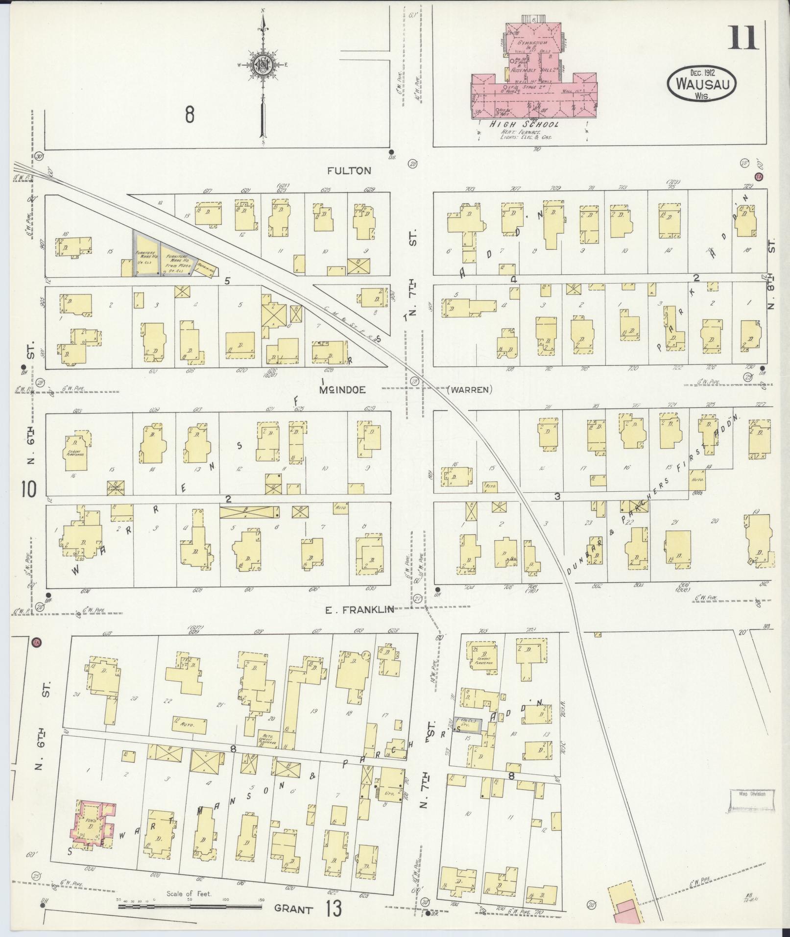 Sanborn Fire Insurance Map from Wausau, Marathon County, Wisconsin (1912), Sheet #0011 - Complete Map Set gallery image, historic Sanborn map, vintage wall art, Wisconsin Wisconsin