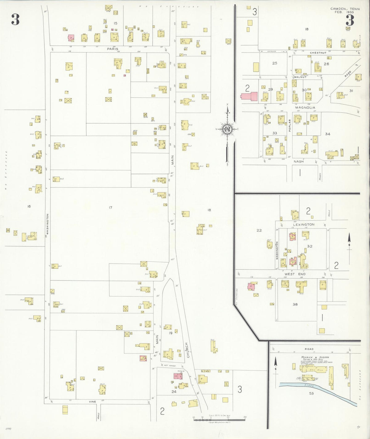 Sanborn Fire Insurance Map from Camden, Benton County, Tennessee (1933), Sheet #0003 - Historic Sanborn Fire Insurance Map Print, vintage old map wall art, antique decor, genealogy gift, Tennessee Tennessee map