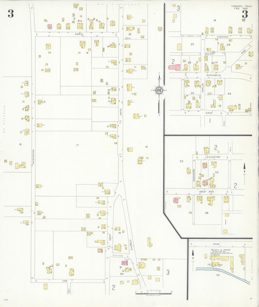Sanborn Fire Insurance Map from Camden, Benton County, Tennessee (1933), Sheet #0003 - Historic Sanborn Fire Insurance Map Print, vintage old map wall art, antique decor, genealogy gift, Tennessee Tennessee map