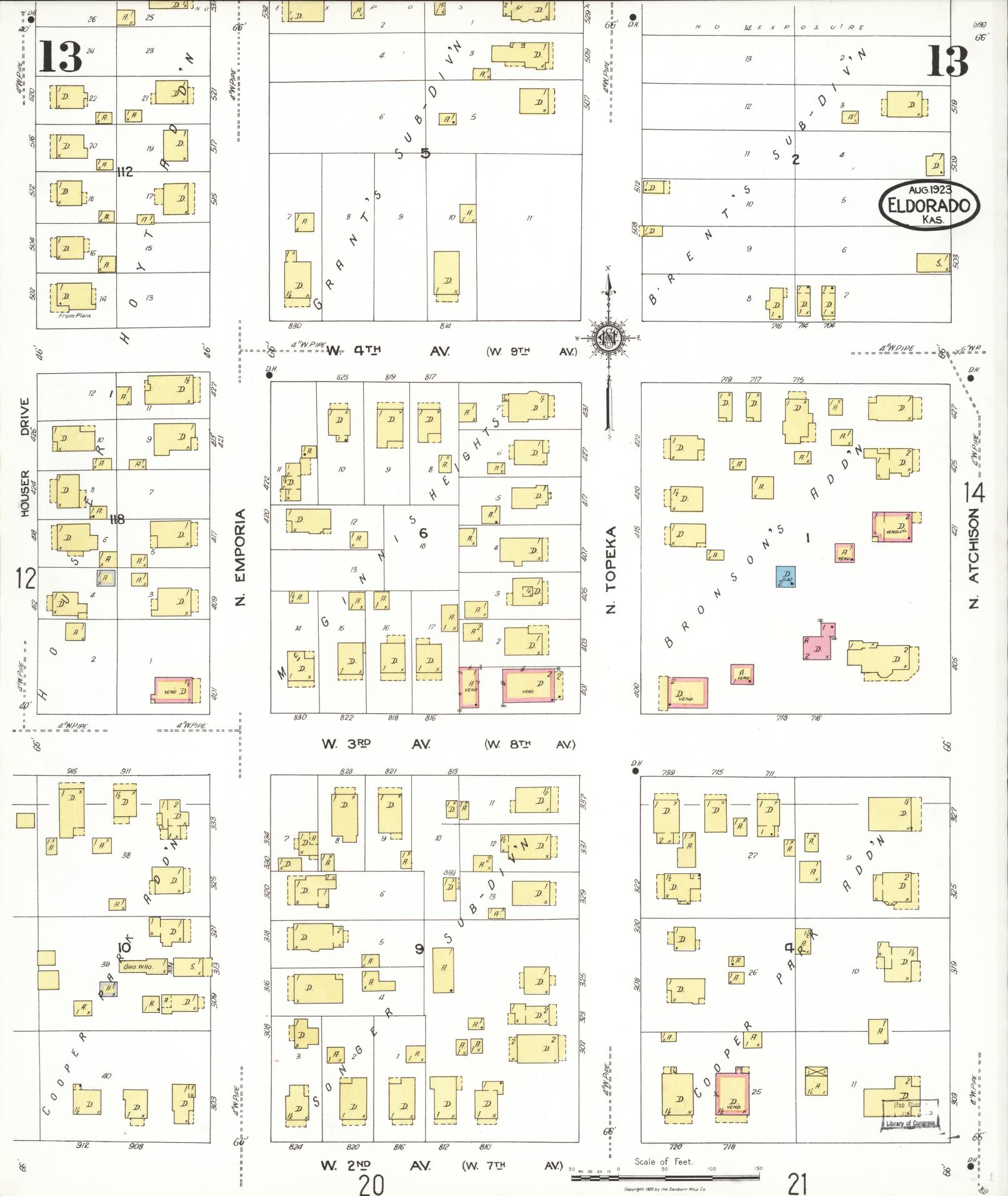 Sanborn Fire Insurance Map from El Dorado, Butler County, Kansas (1923), Sheet #0013 - Complete Map Set gallery image, historic Sanborn map, vintage wall art, Kansas Kansas