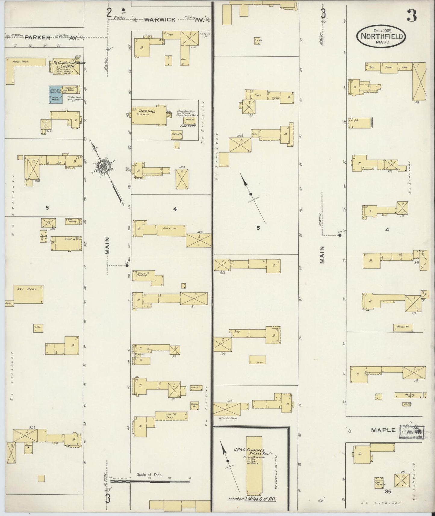 Sanborn Fire Insurance Map from Northfield, Franklin County, Massachusetts (1909), Sheet #0003 - Complete Map Set gallery image, historic Sanborn map, vintage wall art, Massachusetts Massachusetts