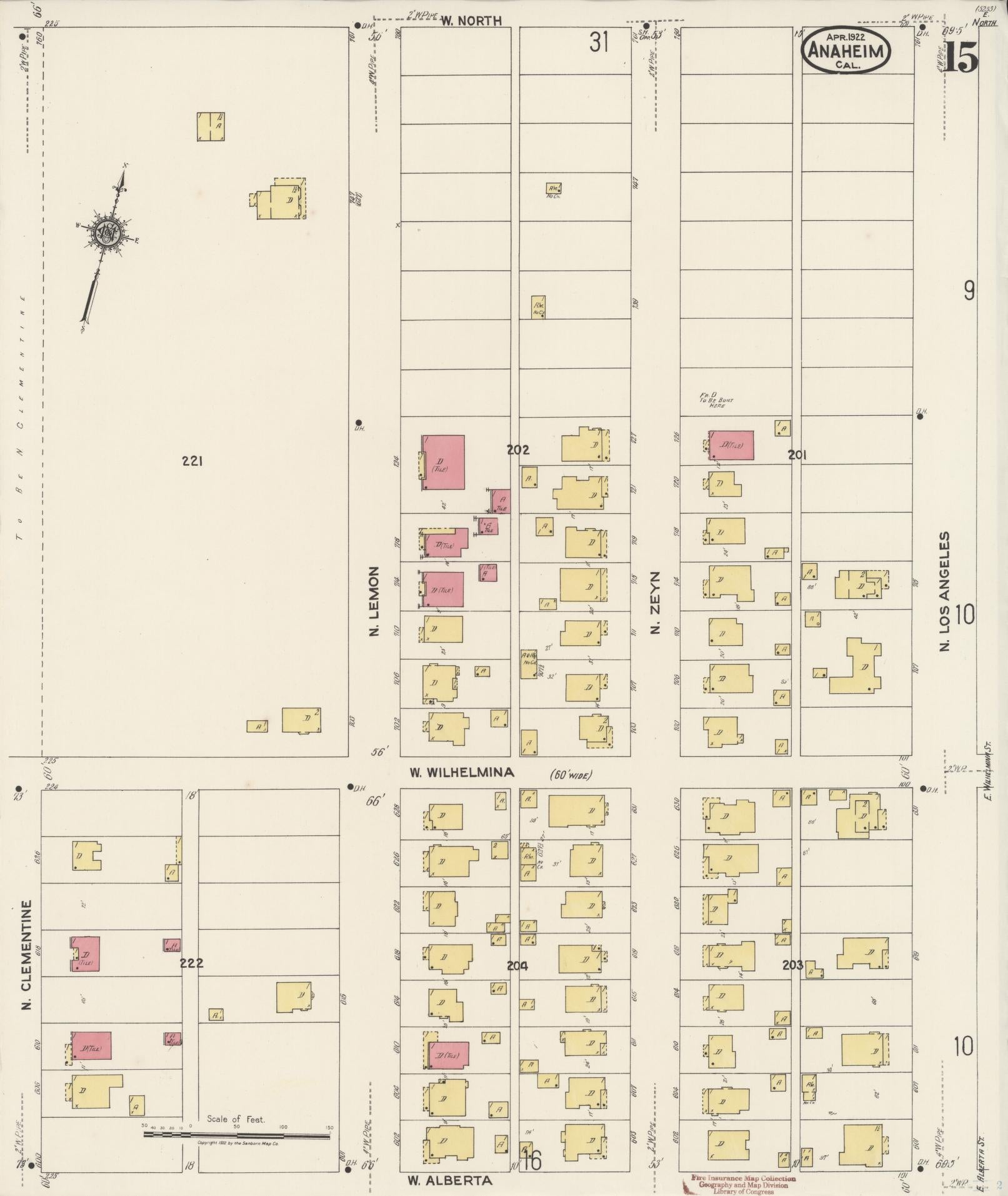 Sanborn Fire Insurance Map from Anaheim, Orange County, California (1922), Sheet #0015 - Historic Sanborn Fire Insurance Map Print, vintage old map wall art, antique decor, genealogy gift, California California map