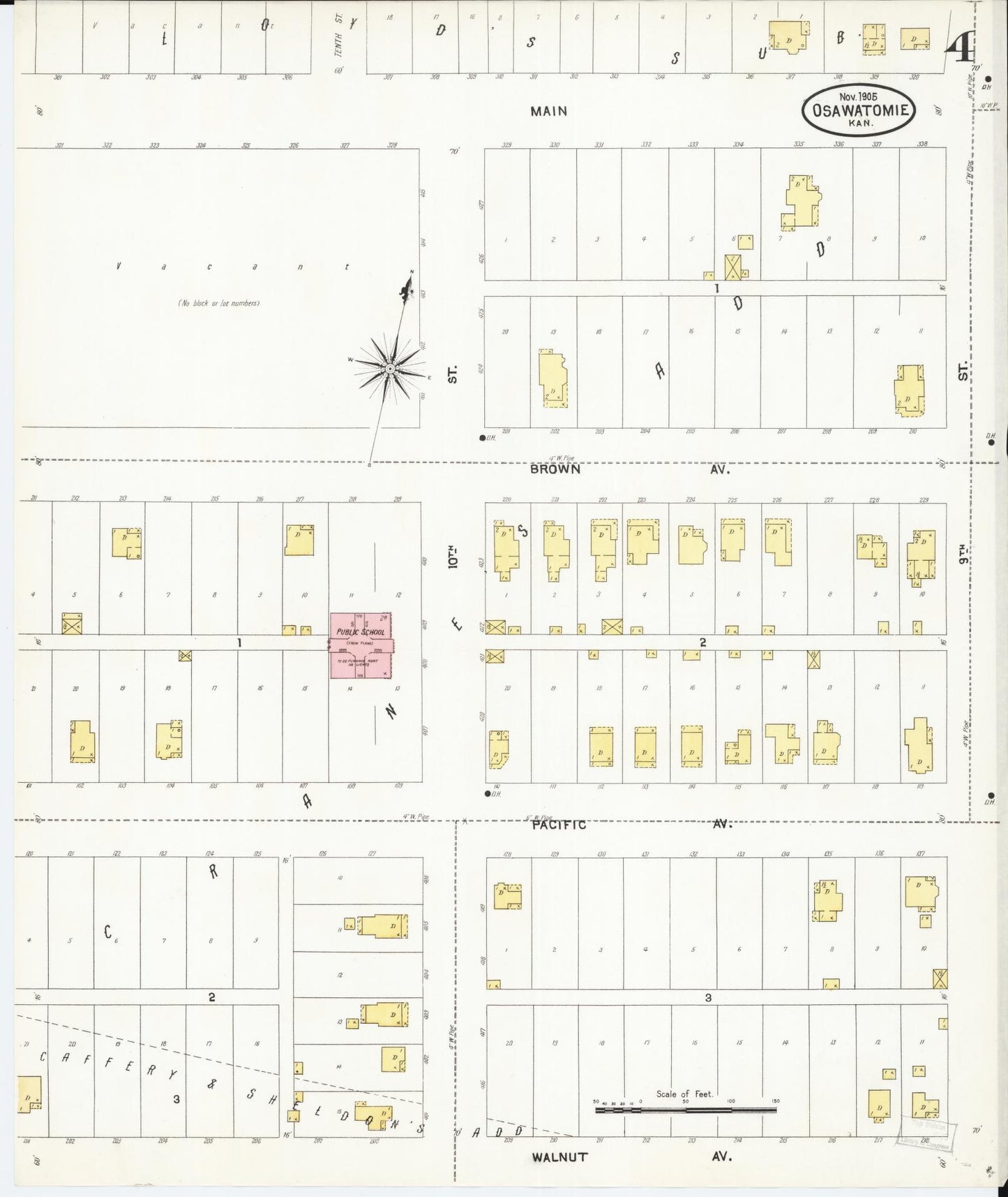 Sanborn Fire Insurance Map from Osawatomie, Miami County, Kansas (1905), Sheet #0004 - Historic Sanborn Fire Insurance Map Print, vintage old map wall art, antique decor, genealogy gift, Kansas Kansas map