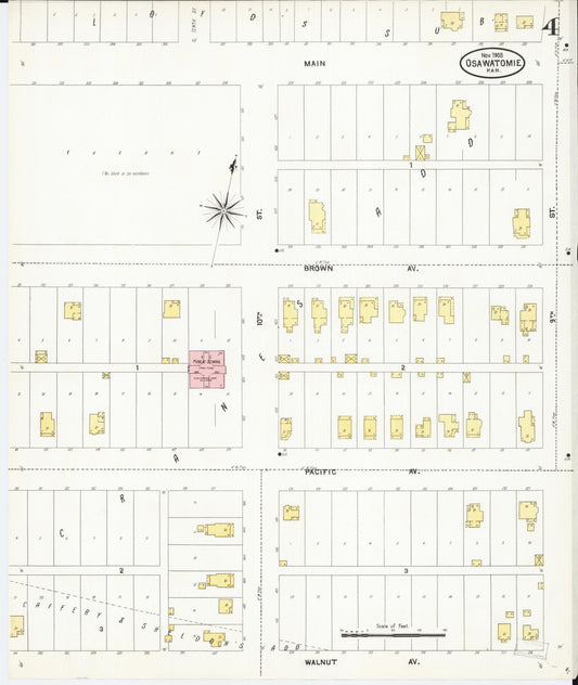 Sanborn Fire Insurance Map from Osawatomie, Miami County, Kansas (1905), Sheet #0004 - Historic Sanborn Fire Insurance Map Print, vintage old map wall art, antique decor, genealogy gift, Kansas Kansas map