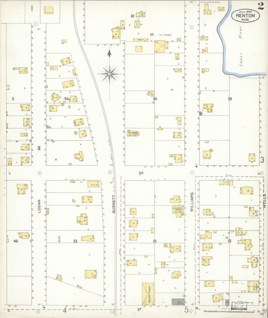 Sanborn Fire Insurance Map from Renton, King County, Washington (1904), Sheet #0002 - Historic Sanborn Fire Insurance Map Print, vintage old map wall art, antique decor, genealogy gift, Washington Washington map