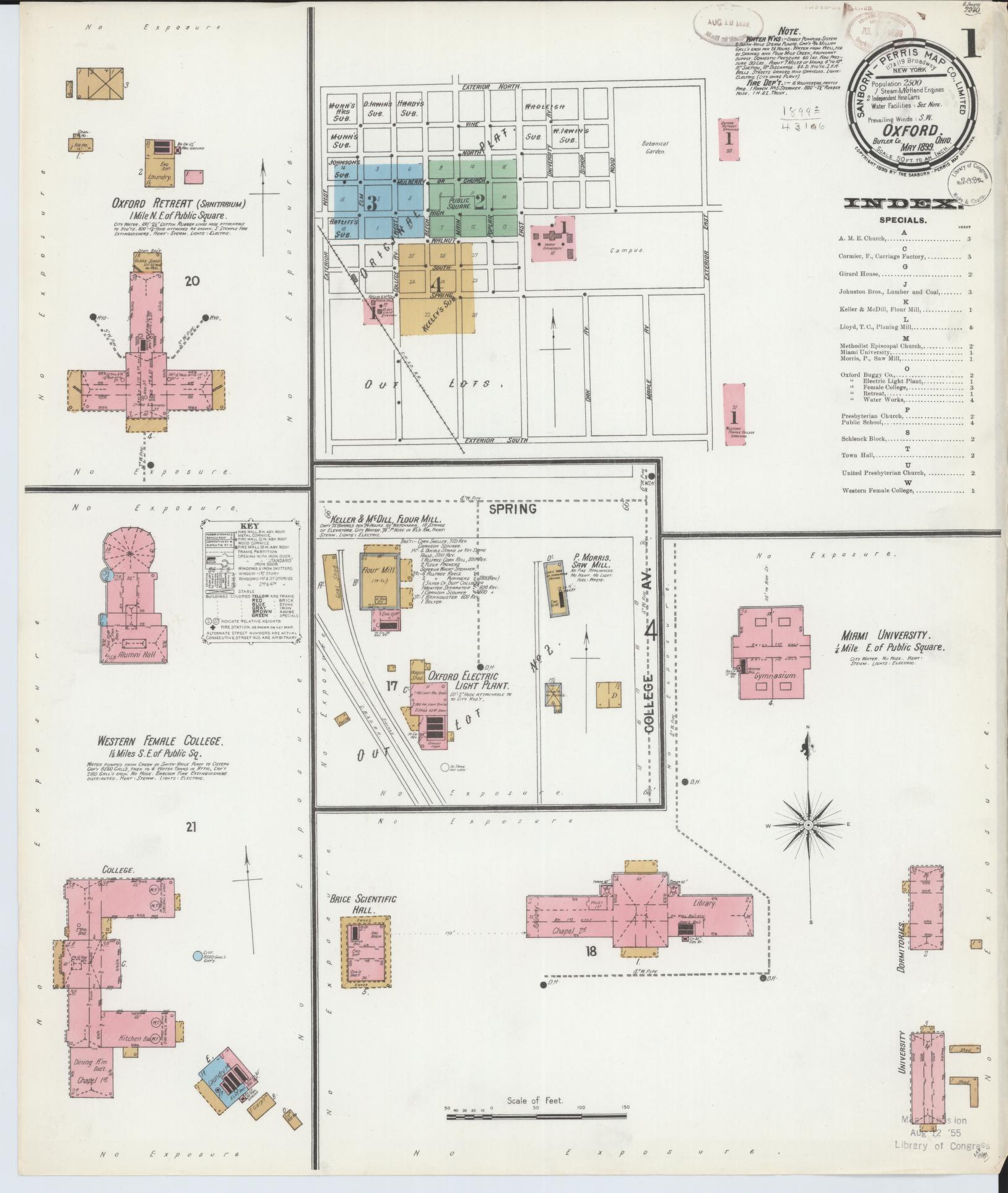 Sanborn Fire Insurance Map from Oxford, Butler County, Ohio (1899), Sheet #0001 - Historic Sanborn Fire Insurance Map Print, vintage old map wall art, antique decor, genealogy gift, Ohio Ohio map